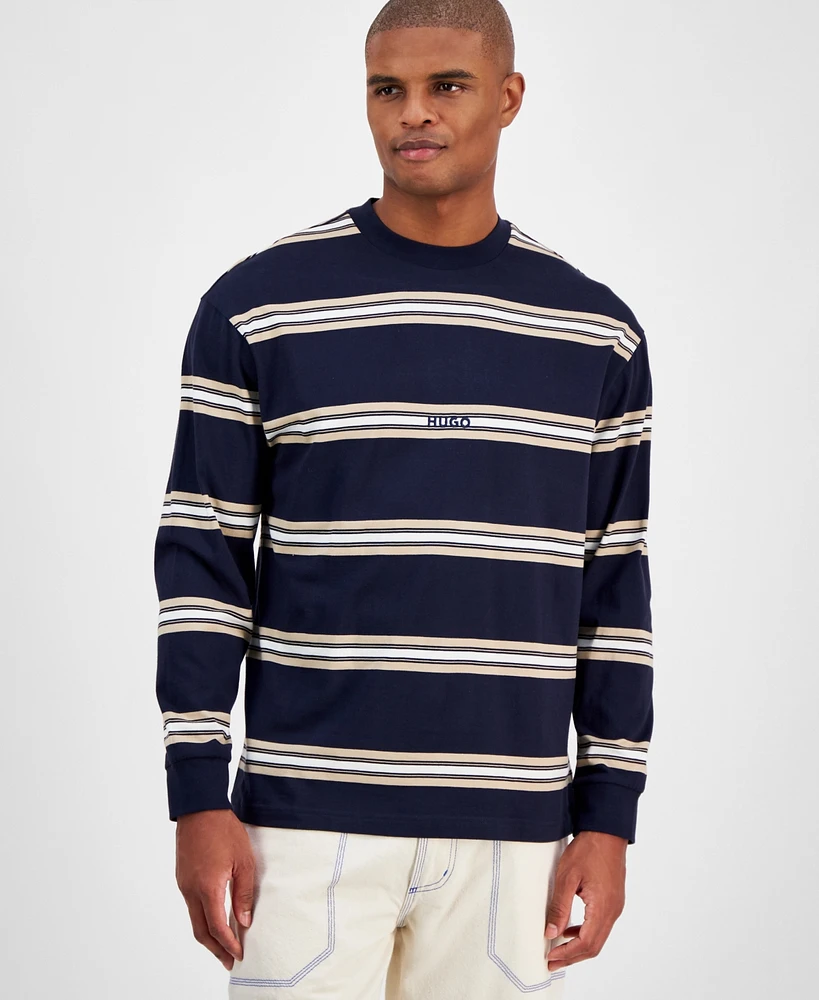 Hugo by Boss Men's Nistriplo Relaxed Fit Striped Long Sleeve Crewneck T-Shirt