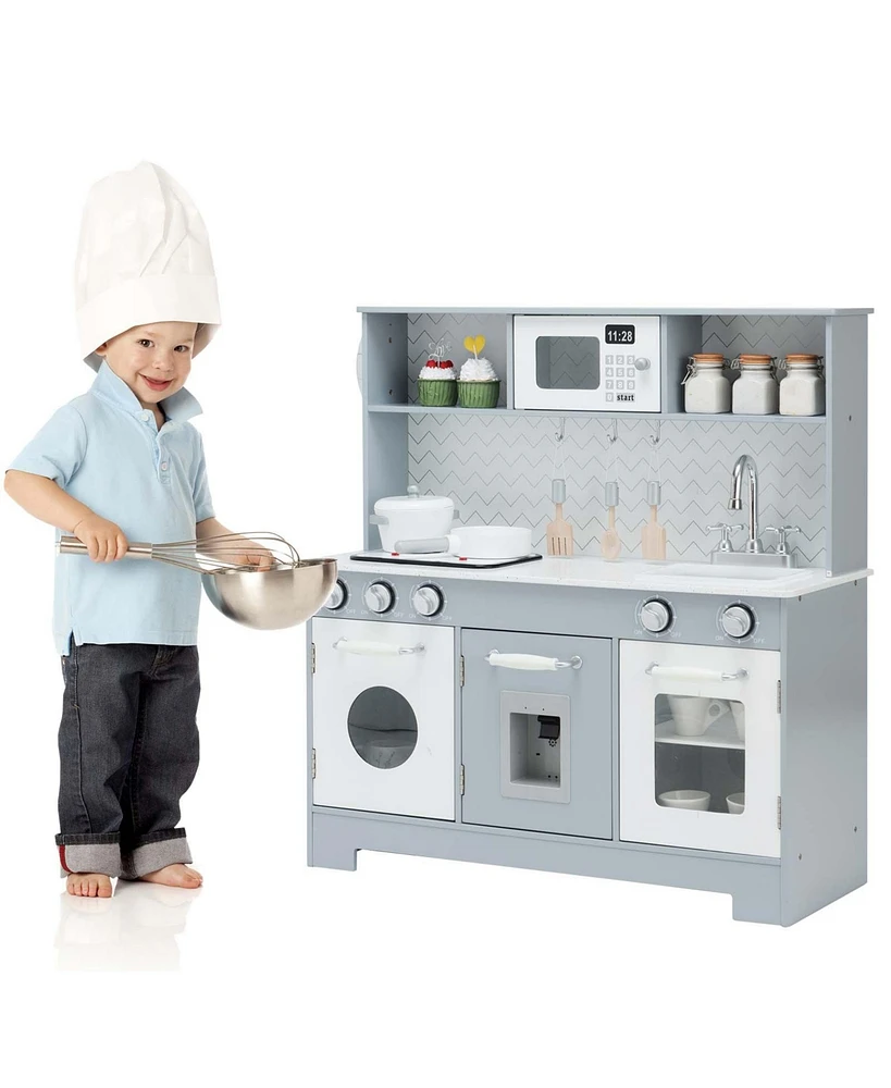 Skonyon Pretend Play Kitchen Wooden Toy Set for Kids with Realistic Light and Sound