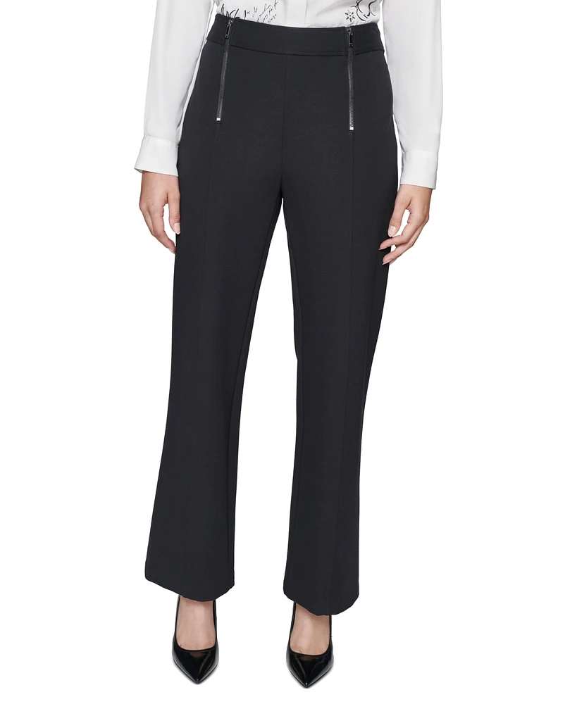 Karl Lagerfeld Paris Faux-Zipper Mid-Rise Straight-Leg Ponte Pants