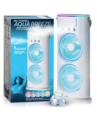 3 Fan Speeds Rechargeable Led Cooling Oscillation Personal Dual Misting Fan in White with Remote
