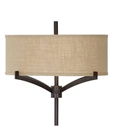 Tremont Modern Mid Century Floor Lamp Standing 62" Tall Deep Bronze Metal Tan Burlap Drum Shade for Living Room Reading Bedroom Office House Home
