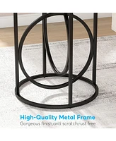 Tribesigns Modern Round End Table with Thick Wood Top, 20”Sofa Side Table Cocktail Table with Unique Black O-Shaped Base, Midcentury Accent Tab
