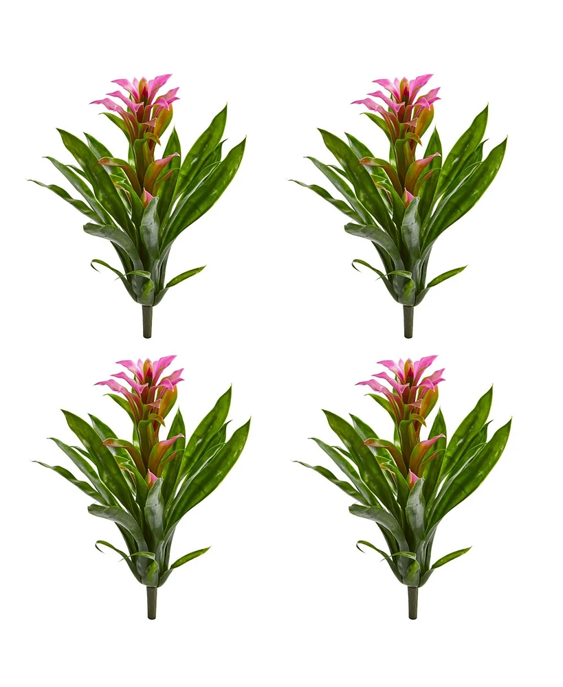 Slickblue Realistic Bromeliad Artificial Flower for Home Decor (Set of 4)