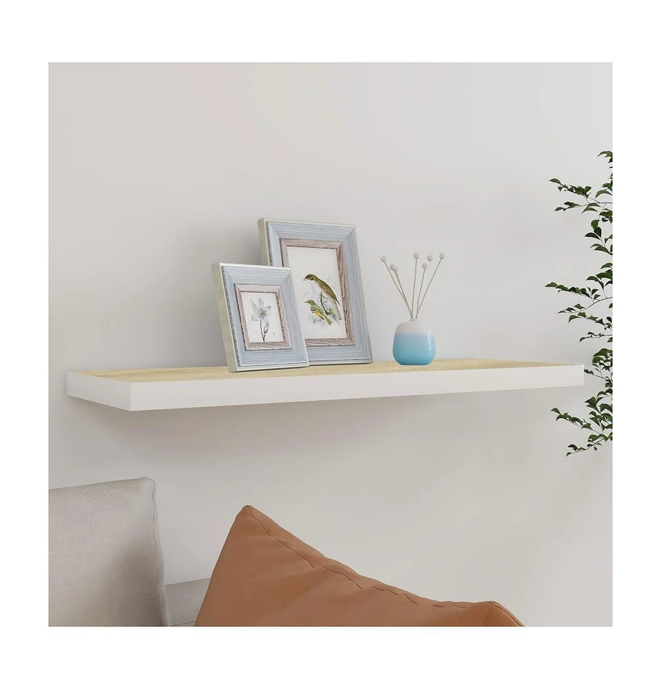 vidaXL Floating Wall Shelf Oak and White 31.5"x9.3"x1.5" Mdf