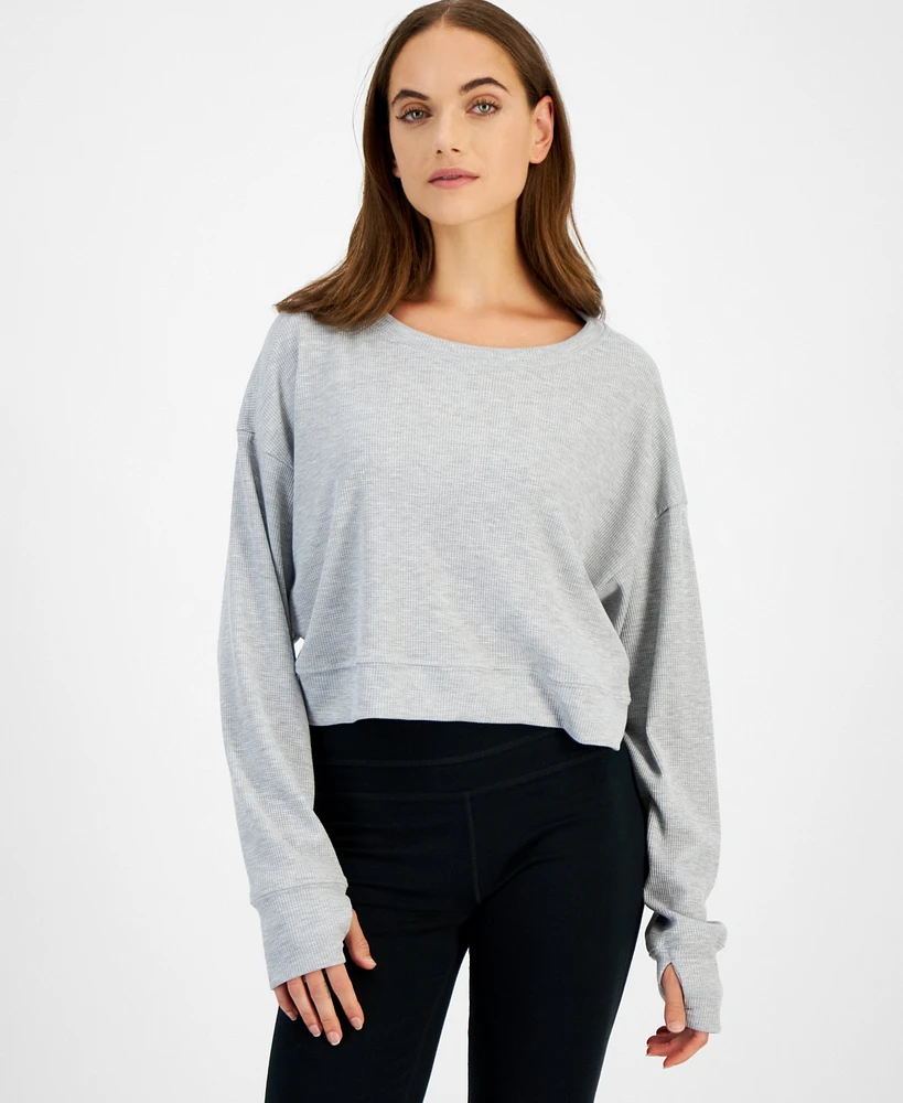 Id Ideology Women's Waffle-Knit Drop-Shoulder Top
