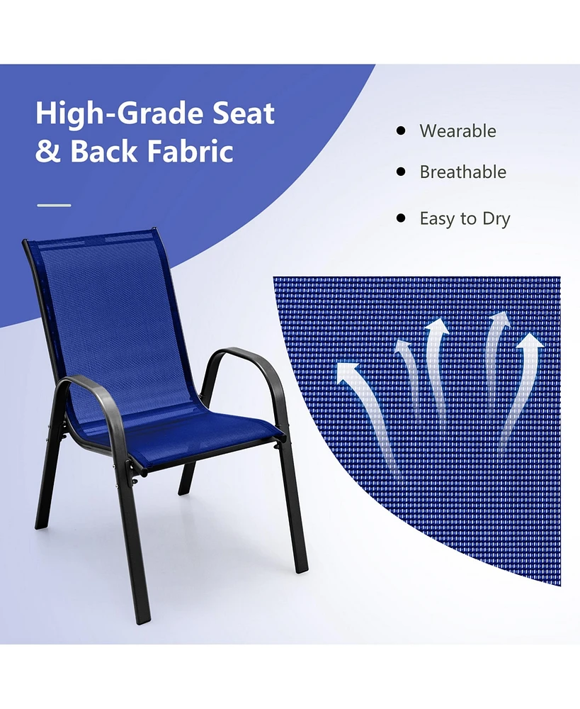 Costway Set of 4 Patio Dining Chairs Stackable Armrest Space Saving Garden