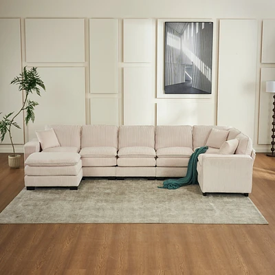 Modern U-Shaped Modular Sectional Sofa (6-Seat) with Ottoman and Pillows
