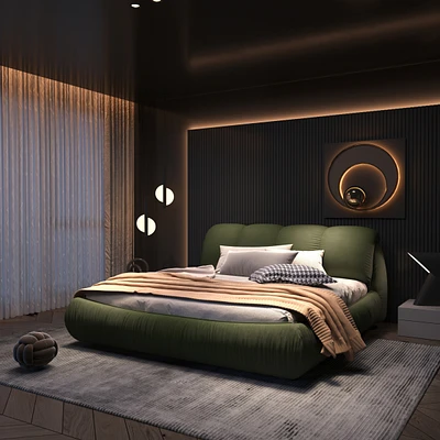 Upholstered Platform Bed with Padded Backrest and Solid Wood Frame