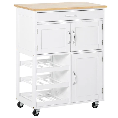 Bar Cart Rolling Kitchen Island on Wheels with Wine Rack