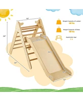 Sugift 2-in-1 Wooden Triangle Climber Set with Gradient Adjustable Slide