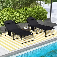 Folding Chaise Lounge with Adjustable Back, Reading Hole, Pocket & Headrest