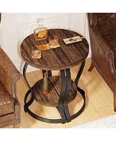 Tribesigns Half-Round End Table Set of Two, 2-Tier Wooden Half Moon Side Table Semi Circle Accent Table Bedside Table with Thicken Tabletop for Living