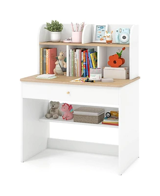 Kids Wooden Study Desk Children Writing Table with Hutch & Drawer