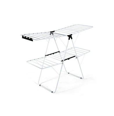 2-Level Foldable Clothes Drying Rack with Adjustable Gullwing