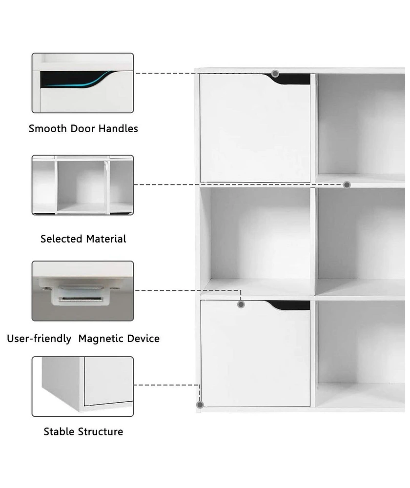 Skonyon Free Standing 9 Cube Storage Wood Divider Bookcase for Home and Office-White