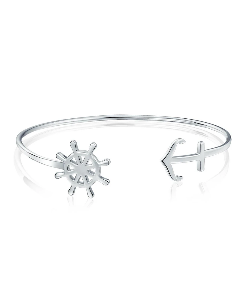 Bling Jewelry Nautical Ocean Vacation Ship Wheel Layering Boat Anchor Bangle Cuff Bracelet Sterling Silver Jewelry