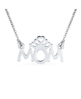 Bling Jewelry Heart Inspirational Message Block Letters Words Royal Queen Mom Crown Necklace Pendant Mother Sterling Silver Name Style