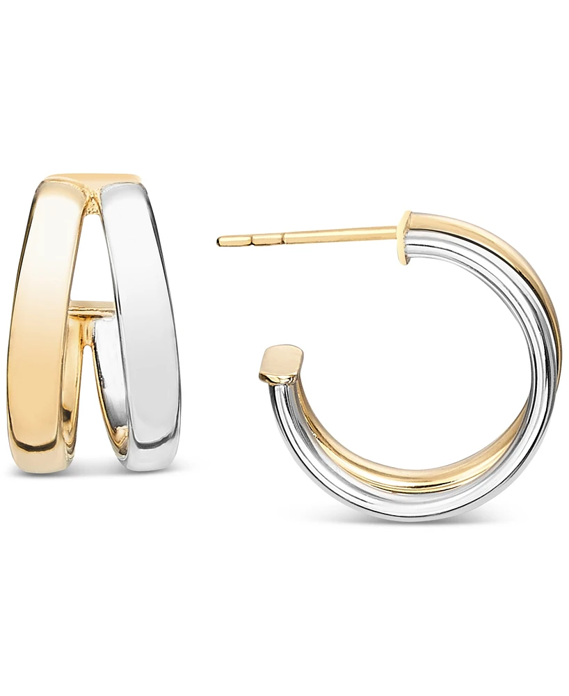 Italian Gold Polished Double Small Huggie Hoop Earrings in 10k Two-Tone Gold, 0.5"