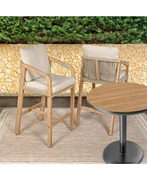 Jonathan Y Porto Modern Coastal Tub Roped Acacia Wood Outdoor Bar Stool with Cushions and Armrests (Set of 2)