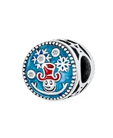 Bling Jewelry Frozen Winter Holiday Party Christmas Round Red Hat Bead Blue Enamel Snowflake Charm Sterling Silver For European Bracelet