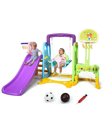 6 In 1 Toddler Climber and Swing Set w/ Basketball Hoop & Football Gate Backyard