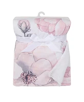 Lambs & Ivy Botanical Baby Watercolor Floral Pink Fleece Baby Blanket