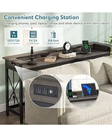 Tribesigns Sofa Table with Outlets and Usb Ports, 70.9 inch Extra Long Console Behind Couch Charging Station, Industrial Narrow Entryway Ha