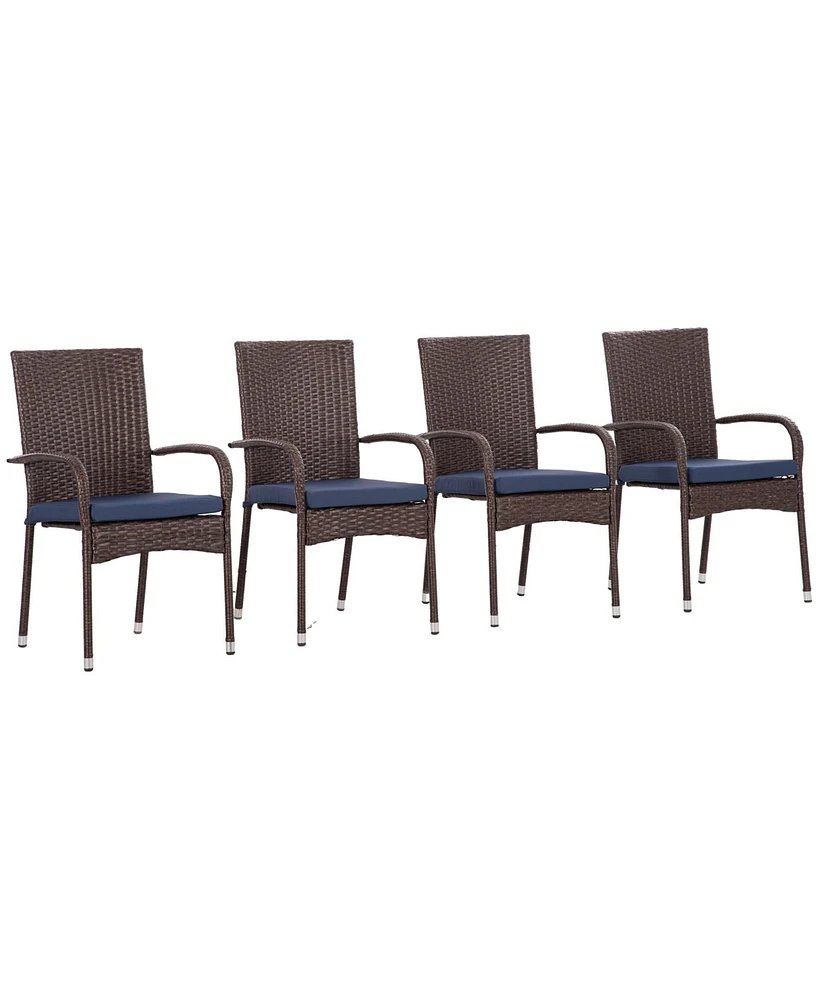 Outsunny 4 Outdoor Dining Chairs w/ Cushions, Patio Dining Chairs