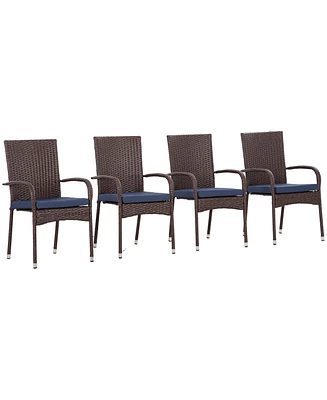 Outsunny 4 Outdoor Dining Chairs w/ Cushions, Patio Dining Chairs