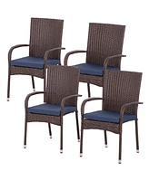 Outsunny 4 Outdoor Dining Chairs w/ Cushions, Patio Dining Chairs