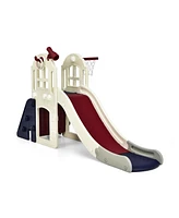 6-In-1 Large Slide for Kids Toddler Climber Playset w/ Basketball Hoop
