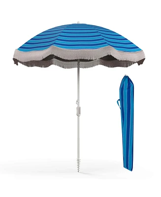 6.5 Ft Outdoor Fringe Patio Umbrella with Carrying Bag Push Button Tilt for Garden