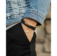 Vincero Men's The Hitch Black/Silver Double Wrap Leather Bracelet with Carabiner Clasp