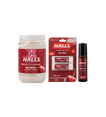 Sparoom Halls Cherry Wellness Bundle - Cherry Bath Salts, Inhalers, and Roll-On