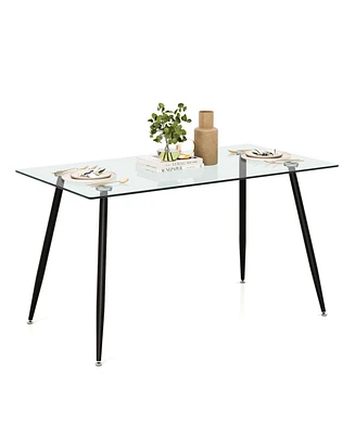 Glass Rectangular Dining Table with Metal Legs