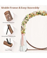 7.4 Ft Round Wedding Arch Wooden Arbor Backdrop Stand with Triangular-Shaped Base