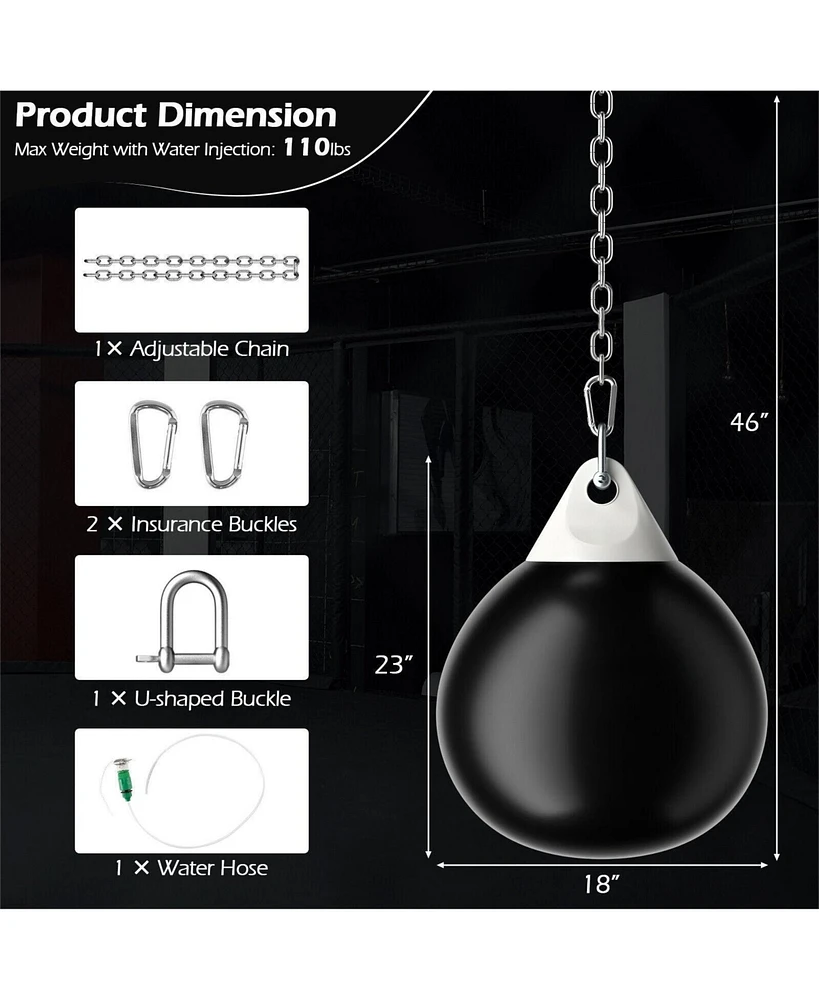 18 Inch 110 Pound Heavy Punching Water Aqua Bag with Adjustable Metal Chain-Black