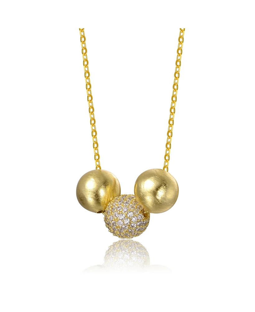 14K Gold Plated Matte & Bright Shine Cubic Zirconia Bead Pendant Necklace