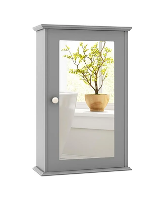 Bathroom Wall Cabinet with Single Mirror Door-Gray