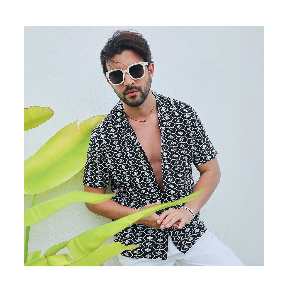 Men's Obsidian Black Embroidered Geometric Shirt