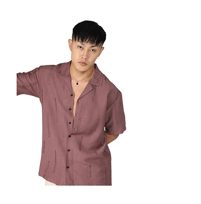 Campus Sutra Men's Mocha Brown Embroidered Twist Shirt