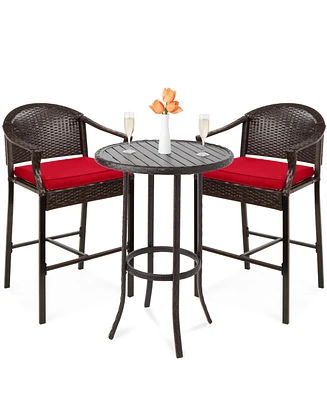 Best Choice Products 3-Piece Outdoor Wicker Bistro Bar Height Set for Patio, Garden w/ Barstools, Steel Frame