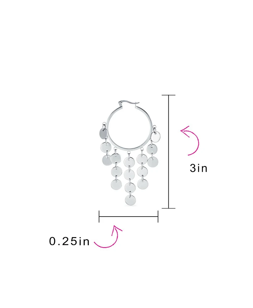 Bling Jewelry Fashion Boho Sequin Coin Dangle Hoop Huggie Earrings Silver Tone Rose Gold Plated