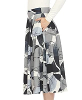 White Mark Women's Leaf Print Vintage Flared Midi Skirt
