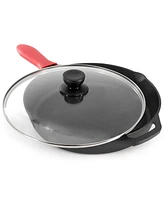 MegaChef 12 Inch Pre-Seasoned Cast Iron Skillet with Tempered Glass Lid