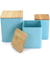 MegaChef 3 Piece Square Iron Kitchen Canister Set with Bamboo Lids in Turquoise