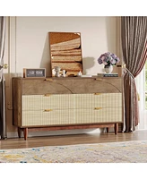 Tribesigns 6-Drawer Dresser for Bedroom: 55 Inches Modern Chest of Drawers with Gold Metal Handles, Green Long Double Dresser Organizer Wood Cabinet f