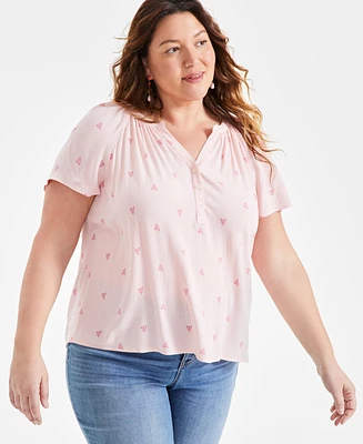 Style & Co Plus Size Printed Flutter-Sleeve Top, Created for Macy's