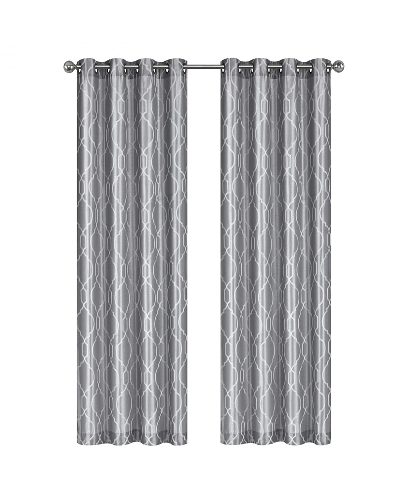 Kate Aurora Living 2 Pack Embroidered Trellis Semi Sheer Grommet Curtains - 52 in. W x 84 L, Burgundy