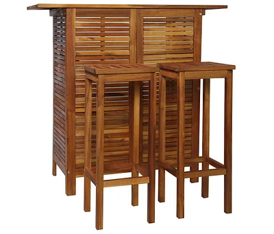 3 Piece Bar Table and Chair Set Solid Acacia Wood